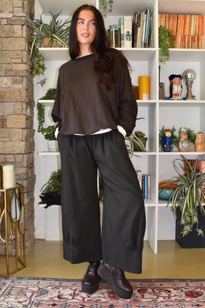 Bennie Quirky Barrel Pant Coffee Bean Pin Stripe